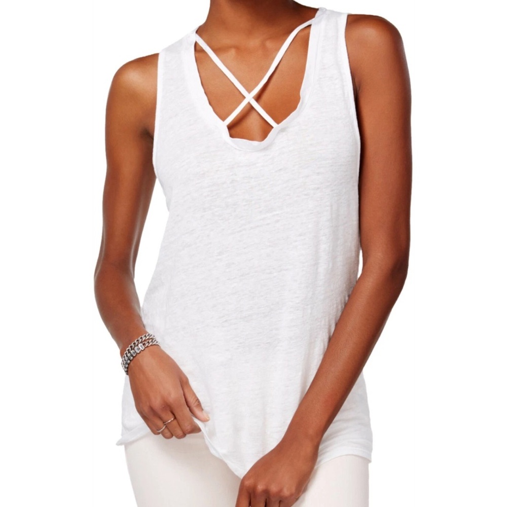 Project social T criss cross Women's linen tank Top